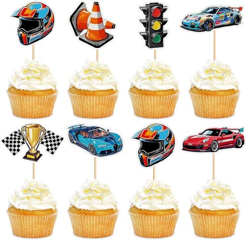 48 PCS Race Car Cupcake Toppers, Car Party Decoration Birthday Party Supplies, Car Themed Party Supplies Are The Most Popular, Boys and Girls' Birthday Party Cake Decoration in Kuwait