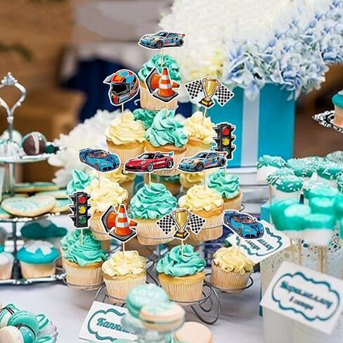 48 PCS Race Car Cupcake Toppers, Car Party Decoration Birthday Party Supplies, Car Themed Party Supplies Are The Most Popular, Boys and Girls' Birthday Party Cake Decoration in Kuwait