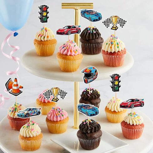 48 PCS Race Car Cupcake Toppers, Car Party Decoration Birthday Party Supplies, Car Themed Party Supplies Are The Most Popular, Boys and Girls' Birthday Party Cake Decoration in Kuwait