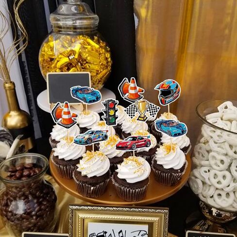 48 PCS Race Car Cupcake Toppers, Car Party Decoration Birthday Party Supplies, Car Themed Party Supplies Are The Most Popular, Boys and Girls' Birthday Party Cake Decoration in Kuwait