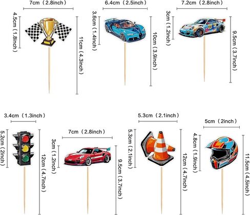 48 PCS Race Car Cupcake Toppers, Car Party Decoration Birthday Party Supplies, Car Themed Party Supplies Are The Most Popular, Boys and Girls' Birthday Party Cake Decoration in Kuwait