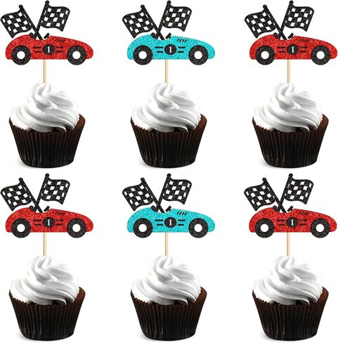 48 PCS Race Car Cupcake Toppers, Car Party Decoration Birthday Party Supplies, Car Themed Party Supplies Are The Most Popular, Boys and Girls' Birthday Party Cake Decoration in Kuwait