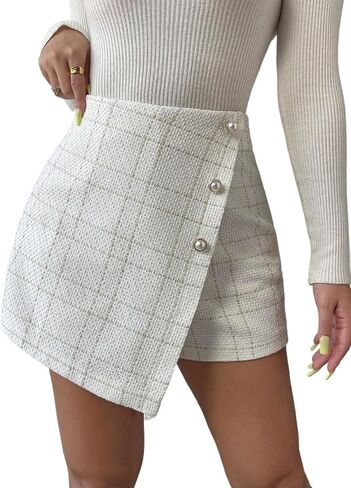 Womens' Plaid Button Front Skort, Casual Short Pants for Women in Saudi Arabia