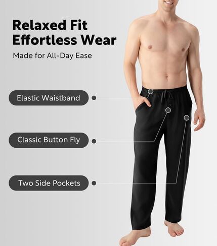 DAVID ARCHY Mens Pajama Pants, Soft Lightweight Sleep Pants, Comfy Lounge Pajama Bottoms with Pockets and Button Fly, 2 Pack in Saudi Arabia