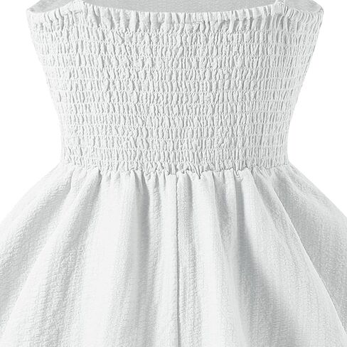 Girl's Smocked Ruched A Line Swing Dress Teens Layered Tie Shoulder Flowy Dress Kids Summer Spaghetti Strap Beach Skirts in Kuwait
