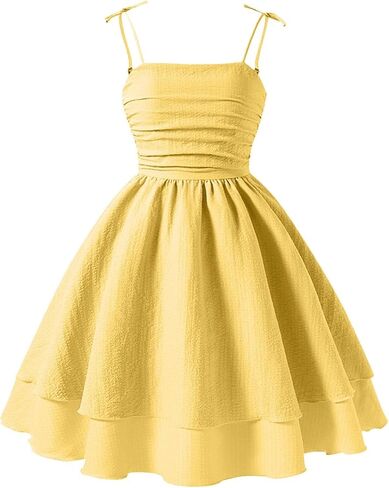 Girl's Smocked Ruched A Line Swing Dress Teens Layered Tie Shoulder Flowy Dress Kids Summer Spaghetti Strap Beach Skirts in Saudi Arabia