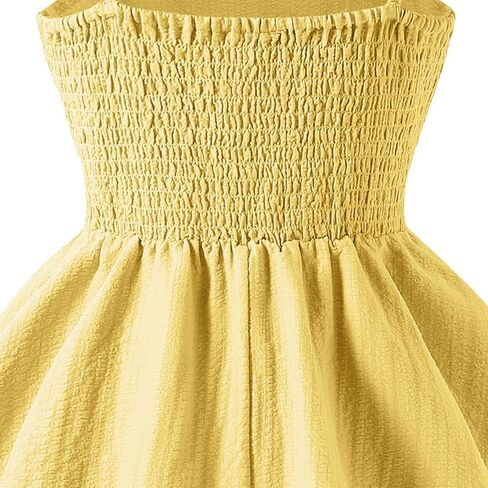 Girl's Smocked Ruched A Line Swing Dress Teens Layered Tie Shoulder Flowy Dress Kids Summer Spaghetti Strap Beach Skirts in Saudi Arabia