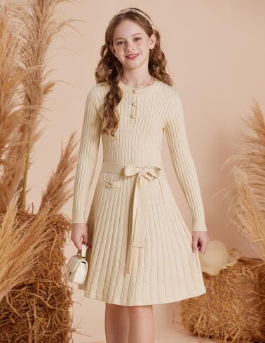 GRACE KARIN Girls Dress Fall Winter Sweater Long Sleeve Cable Knit Button Casual Dresses for Teen Girl 6-14Y in Saudi Arabia