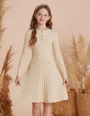GRACE KARIN Girls Dress Fall Winter Sweater Long Sleeve Cable Knit Button Casual Dresses for Teen Girl 6-14Y in Saudi Arabia