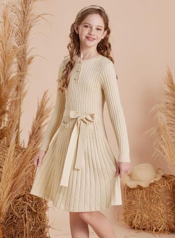 GRACE KARIN Girls Dress Fall Winter Sweater Long Sleeve Cable Knit Button Casual Dresses for Teen Girl 6-14Y in Saudi Arabia