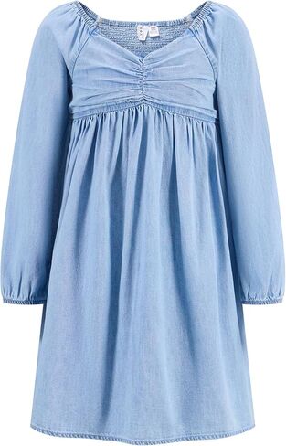 Roxy Girls Lightweight Denim Long Sleeve Dress, Stylish & Comfortable, Casual Fit in Saudi Arabia