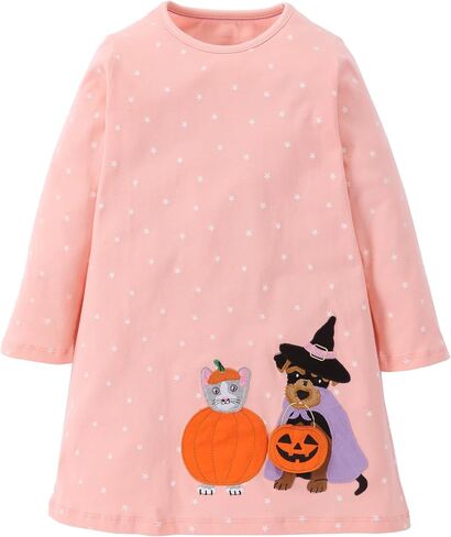 FreeLu Girls Cartoon Casual Dress Toddler Jersey Cotton Party Dresses Applique Embroidery Longsleeve T-Shirt Clothes in Saudi Arabia