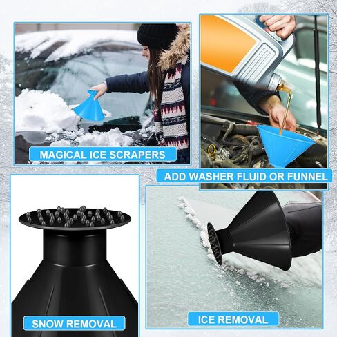 Gisafai 24 Pcs Magical Ice Scrapers for Car Windshield Round Snow Scraper for Car Cone-Shaped Snow Remover with Funnel Cone-Shaped Winter Accessories Christmas New Year Gifts (Blue, Black) in Kuwait