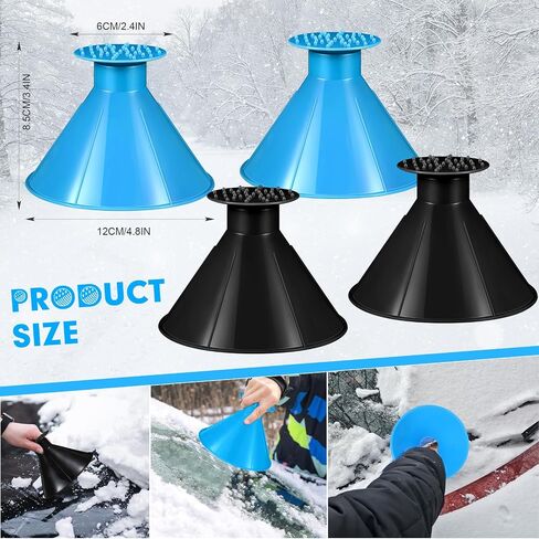 Gisafai 24 Pcs Magical Ice Scrapers for Car Windshield Round Snow Scraper for Car Cone-Shaped Snow Remover with Funnel Cone-Shaped Winter Accessories Christmas New Year Gifts (Blue, Black) in Kuwait