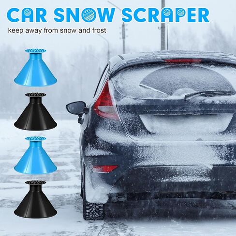 Gisafai 24 Pcs Magical Ice Scrapers for Car Windshield Round Snow Scraper for Car Cone-Shaped Snow Remover with Funnel Cone-Shaped Winter Accessories Christmas New Year Gifts (Blue, Black) in Kuwait
