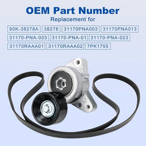 Drive Belt Tensioner Kit with Pulley Compatible with TSX 2004-2008, Honda CR-V 2002-2012, Accord 2003-2007 2.4L 3.0L L4 Replacement for 31170-RAA-A01 90K-38278A 38278 31170PNA003 in Saudi Arabia