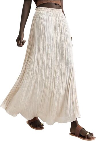 Verdusa Women's Satin Silk Boho Ruffle Flowy Long Skirts Textured Pleated Business Maxi Skirt in Saudi Arabia