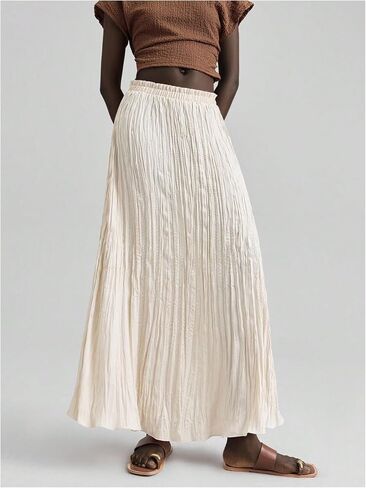 Verdusa Women's Satin Silk Boho Ruffle Flowy Long Skirts Textured Pleated Business Maxi Skirt in Saudi Arabia