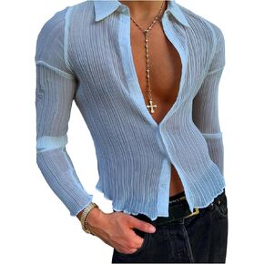 OYOANGLE Men's Mesh Sheer Button Down Shirts Long Sleeve Fitted Party Club Shirt Top in Saudi Arabia
