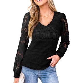 CUPSHE Womens Top Eyelet Lace V Neck Long Floral Sleeve Blouse Casual Hollow Out Loose Trendy Dressy in Kuwait