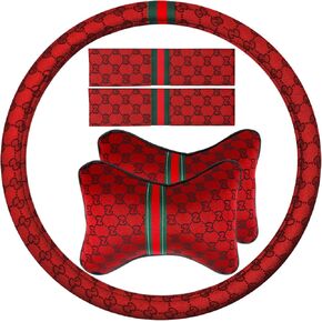 Steering Wheel Cover with 2 Car Headrest Pillow and 2 Seat Belt Cushions Shoulder Pads Universal fit 14 1/2"-15" Steering Wheel Beige in Kuwait