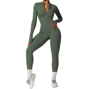 Women Workout Jumpsuit Zip Up Romper Bottom Bodysuit Bodycon Sexy One Piece in Saudi Arabia