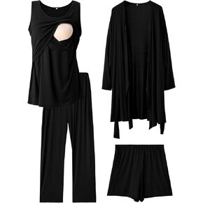 Rnxrbb 4 PCS Nursing Pajamas Gown Set Postpartum Pajama Nightgown Breastfeeding Pj for Hospital Labor Delivery in Kuwait