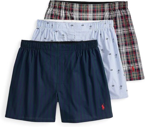 مجموعة من 3 بوكسرات منسوجة بمقاس كلاسيكي للرجال من Polo Ralph Lauren، شريطية/شريطية على شكل زهرة زرقاء مطبوعة لكرة القدم/Innes منقوشة صغيرة in Saudi Arabia