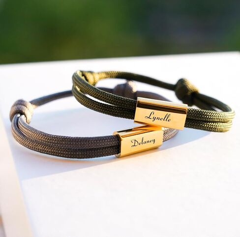 Personalized Couple Bracelets Set of 2 – Adjustable Rope Bracelets with Custom Engraving, Stainless Steel & 18K Gold Plated, Anniversary & Valentine’s Gift in Saudi Arabia