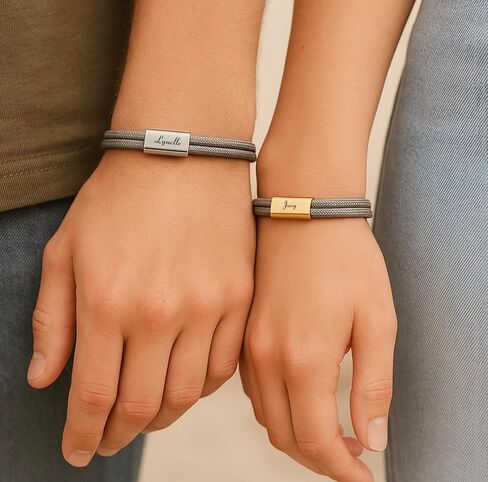 Personalized Couple Bracelets Set of 2 – Adjustable Rope Bracelets with Custom Engraving, Stainless Steel & 18K Gold Plated, Anniversary & Valentine’s Gift in Saudi Arabia