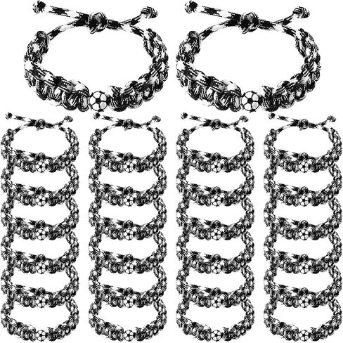 24 Pcs Soccer Bracelet for Boys Adjustable Handmade Braided Bracelet Wristbands Inspirational Sport Accessories Boy Soccer Party Favors for Teams Player Gift Birthday Jewelry Accessories in Saudi Arabia