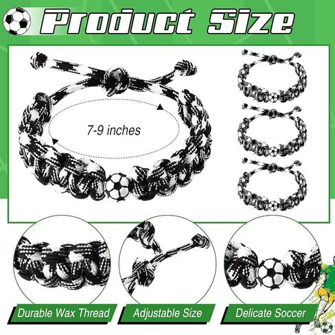 24 Pcs Soccer Bracelet for Boys Adjustable Handmade Braided Bracelet Wristbands Inspirational Sport Accessories Boy Soccer Party Favors for Teams Player Gift Birthday Jewelry Accessories in Saudi Arabia