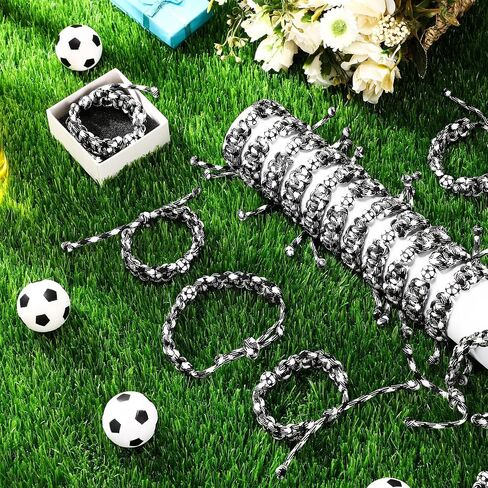 24 Pcs Soccer Bracelet for Boys Adjustable Handmade Braided Bracelet Wristbands Inspirational Sport Accessories Boy Soccer Party Favors for Teams Player Gift Birthday Jewelry Accessories in Saudi Arabia