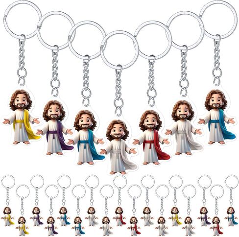 100 Pcs Mini Jesus Keychains Bulk Acrylic Jesus Christian Keychains Small Religious Keyrings for Women Men Church Events Sunday School Halloween Christian Party Favors Baptism Gift in Saudi Arabia