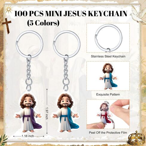 100 Pcs Mini Jesus Keychains Bulk Acrylic Jesus Christian Keychains Small Religious Keyrings for Women Men Church Events Sunday School Halloween Christian Party Favors Baptism Gift in Saudi Arabia