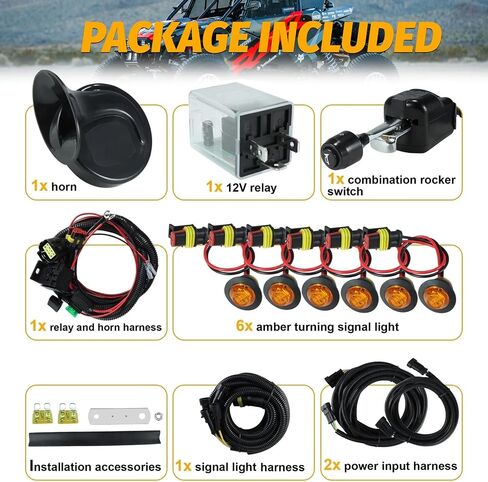 UTV Turn Signal Kit with Column Turn Switch, 12V Horn with Button, Street Legal with Hazard, Amber LED Blinker Kit Compatible with Polaris, Kawasaki, Can-Am, Pioneer, Talon, Arctic Cat, CFMOTO in Saudi Arabia