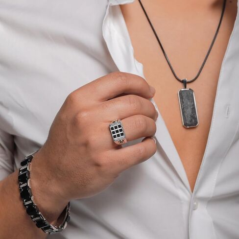 Gem Stone King Men's 925 Sterling Silver and 10K Yellow Gold Black Onyx and White Lab Grown Diamond Ring with Alpha Symbol (1.27 Cttw, Available In Sizes 7 to 13) in Saudi Arabia