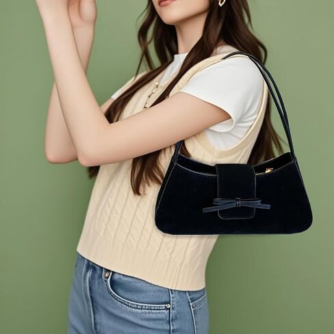 Small Shoulder Bags for Women Suede Handbag Cute Bow Purse Y2K Suede Hobo Handbag Clutch Underarm Purse in Saudi Arabia