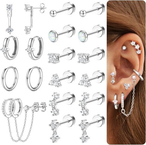 Florideco Gold Earrings for Women Hypoallergenic Flat Back Earrings 14K Gold Flatback Studs Surgical Stainless Steel Earrings Small Hoops Earring Stacks Cartilage Earring Sets for Multiple Piercing in Saudi Arabia