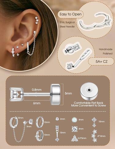 Florideco Gold Earrings for Women Hypoallergenic Flat Back Earrings 14K Gold Flatback Studs Surgical Stainless Steel Earrings Small Hoops Earring Stacks Cartilage Earring Sets for Multiple Piercing in Saudi Arabia