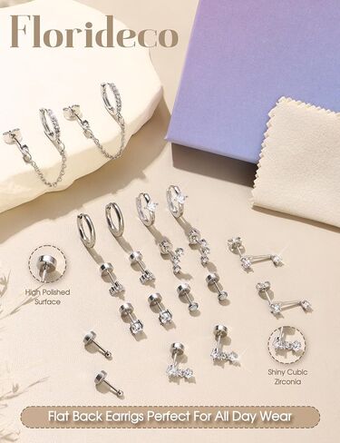 Florideco Gold Earrings for Women Hypoallergenic Flat Back Earrings 14K Gold Flatback Studs Surgical Stainless Steel Earrings Small Hoops Earring Stacks Cartilage Earring Sets for Multiple Piercing in Saudi Arabia