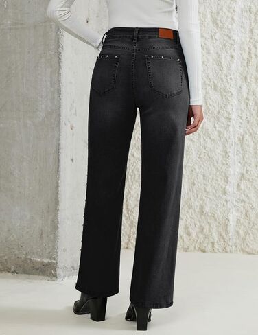 luvamia Women Jeans Wide Leg High Waisted Trendy Side Studded Embellished Distressed Stretchy Denim Pants Party Jeans in Saudi Arabia