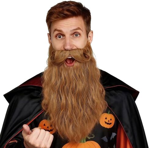 Men Long Curly Wizard Beard with Elastic Band Realistic Fake Synthetic Beard for Halloween Costume Party in Saudi Arabia