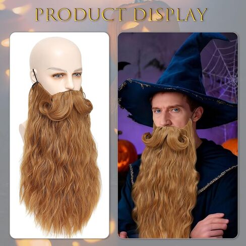 Men Long Curly Wizard Beard with Elastic Band Realistic Fake Synthetic Beard for Halloween Costume Party in Saudi Arabia