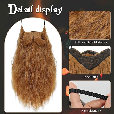 Men Long Curly Wizard Beard with Elastic Band Realistic Fake Synthetic Beard for Halloween Costume Party in Saudi Arabia