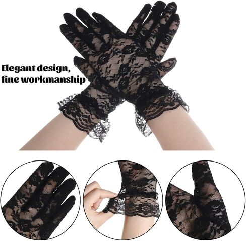 2Pieces Black Lace Veil Bridal Wedding Veils Halloween Veil With Comb Lace Gloves Brides Wedding for Women Halloween in Saudi Arabia