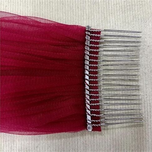 1 Tier Wine Red Bride Veil with Sequins Cathedral Veil Wedding Accessories Metal Comb Girls in Saudi Arabia