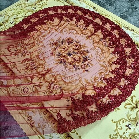1 Tier Wine Red Bride Veil with Sequins Cathedral Veil Wedding Accessories Metal Comb Girls in Saudi Arabia