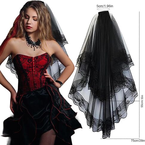 Black Lace Veil Rose Wedding Retro Gothic Halloween Party Costume Veil for Bride With Comb in Saudi Arabia
