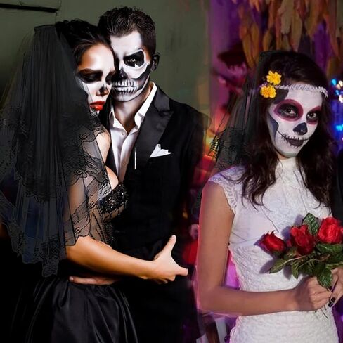 Black Lace Veil Rose Wedding Retro Gothic Halloween Party Costume Veil for Bride With Comb in Saudi Arabia
